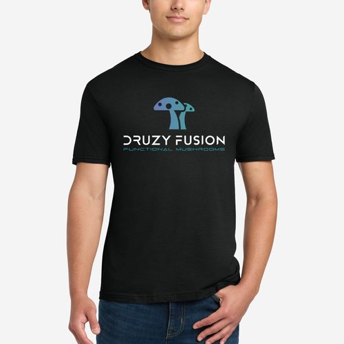 Person wearing a black t-shirt with 'Druzy Fusion' logo