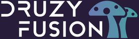 Druzy Fusion logo with functional mushrooms on dark purple background